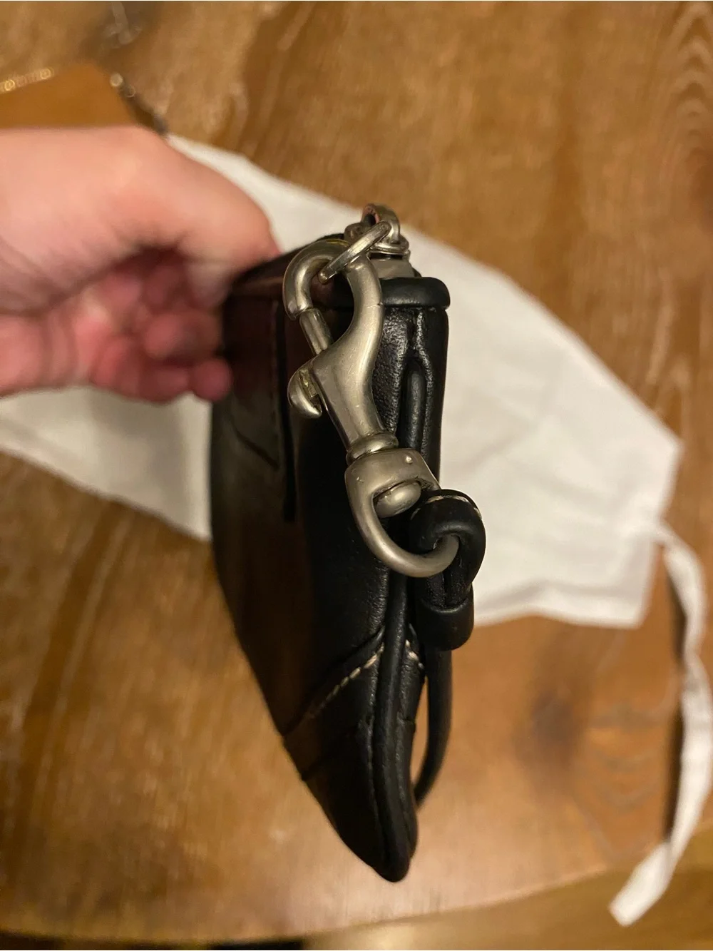 Coach Black Leather Wristlet with Top Zip and Strap